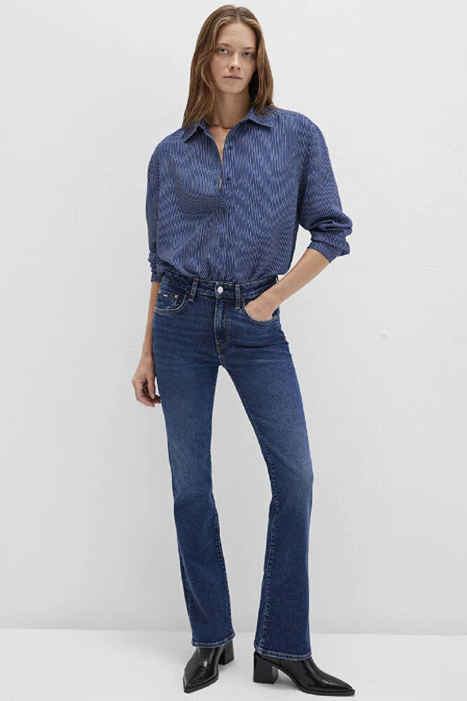 Kadın Çizgili Gömlek 1210683-80736 Lacivert 