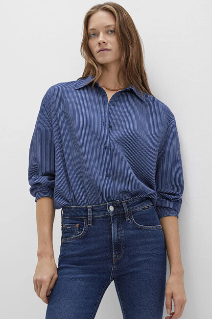 Kadın Çizgili Gömlek 1210683-80736 Lacivert (3)