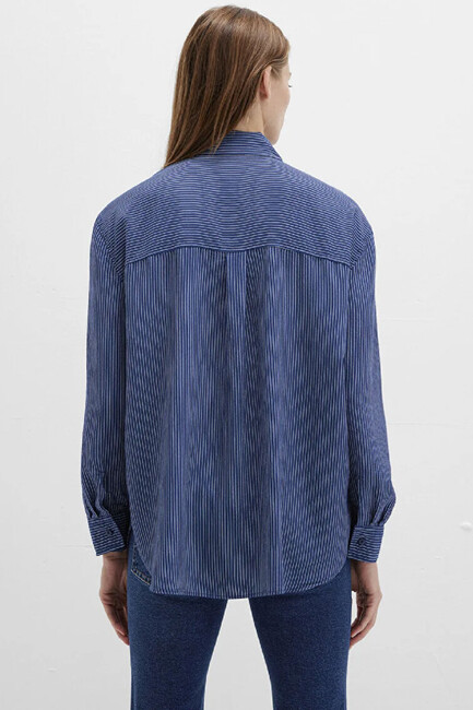 Kadın Çizgili Gömlek 1210683-80736 Lacivert - Thumbnail