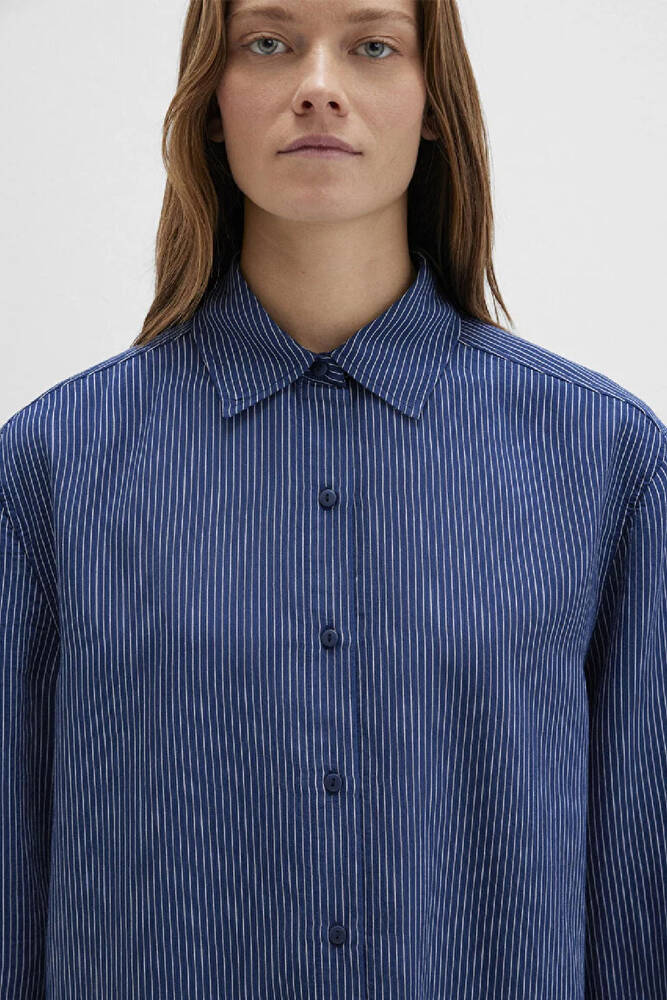 Kadın Çizgili Gömlek 1210683-80736 Lacivert 