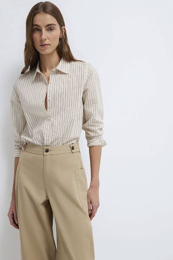 Kadın Çizgili Gömlek 1211389-85431 Bej 