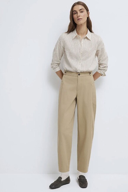 Kadın Çizgili Gömlek 1211389-85431 Bej (2)