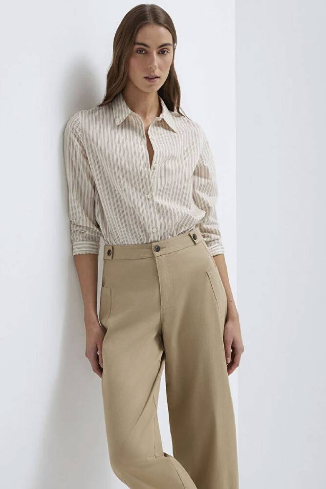 Kadın Çizgili Gömlek 1211389-85431 Bej 