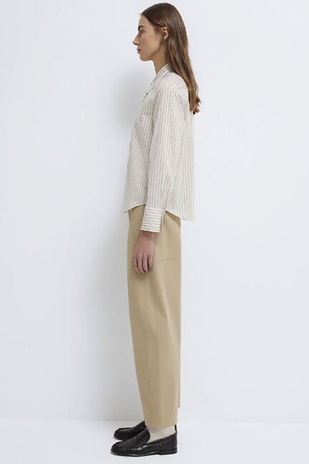 Kadın Çizgili Gömlek 1211389-85431 Bej - Thumbnail