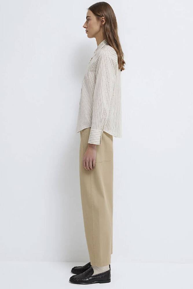 Kadın Çizgili Gömlek 1211389-85431 Bej 