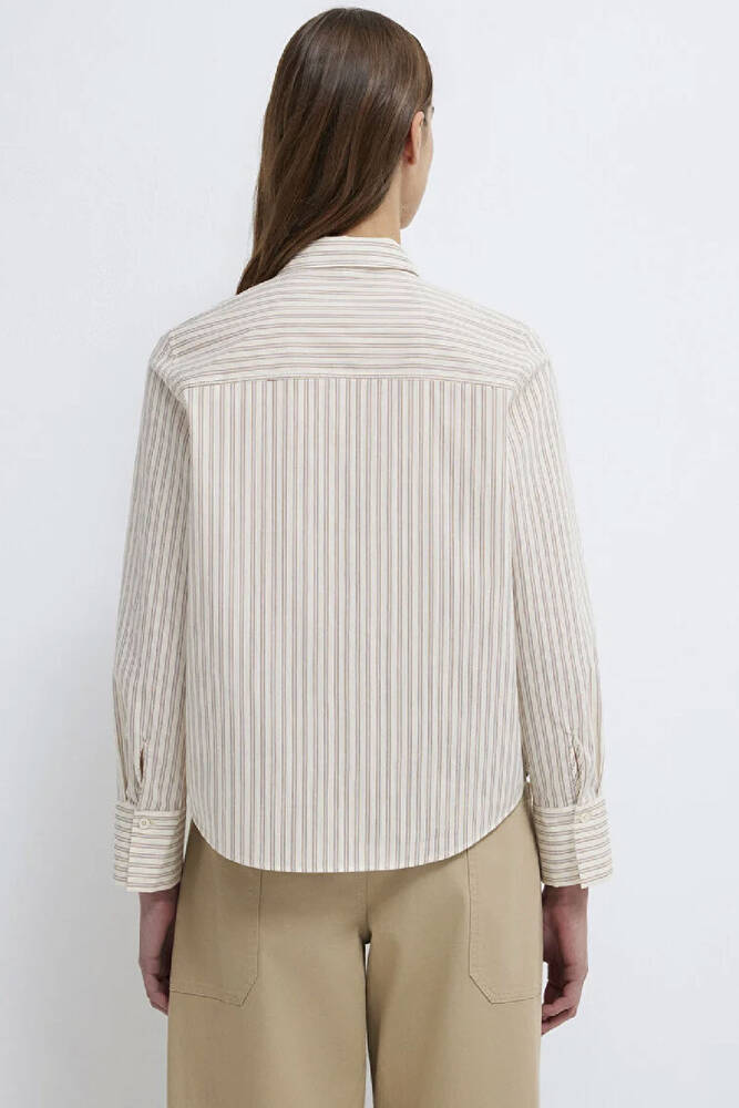 Kadın Çizgili Gömlek 1211389-85431 Bej 
