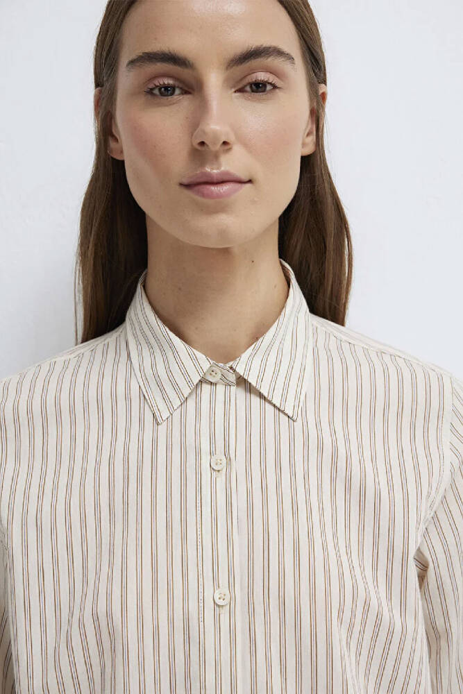 Kadın Çizgili Gömlek 1211389-85431 Bej 