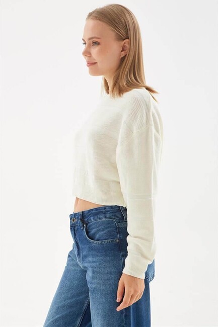 Kadın Çizgili Kazak 24K0039K1 Ekru (2)