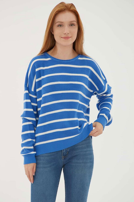 Kadın Çizgili Kazak 25K0477K1 Mavi (2)