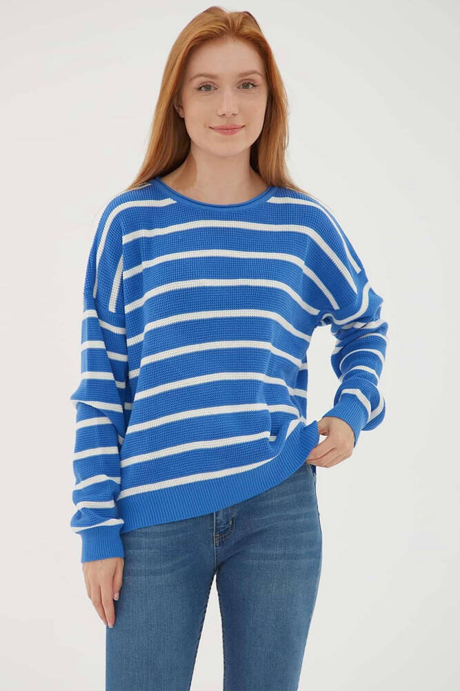 Kadın Çizgili Kazak 25K0477K1 Mavi 
