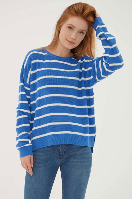 Kadın Çizgili Kazak 25K0477K1 Mavi (3)