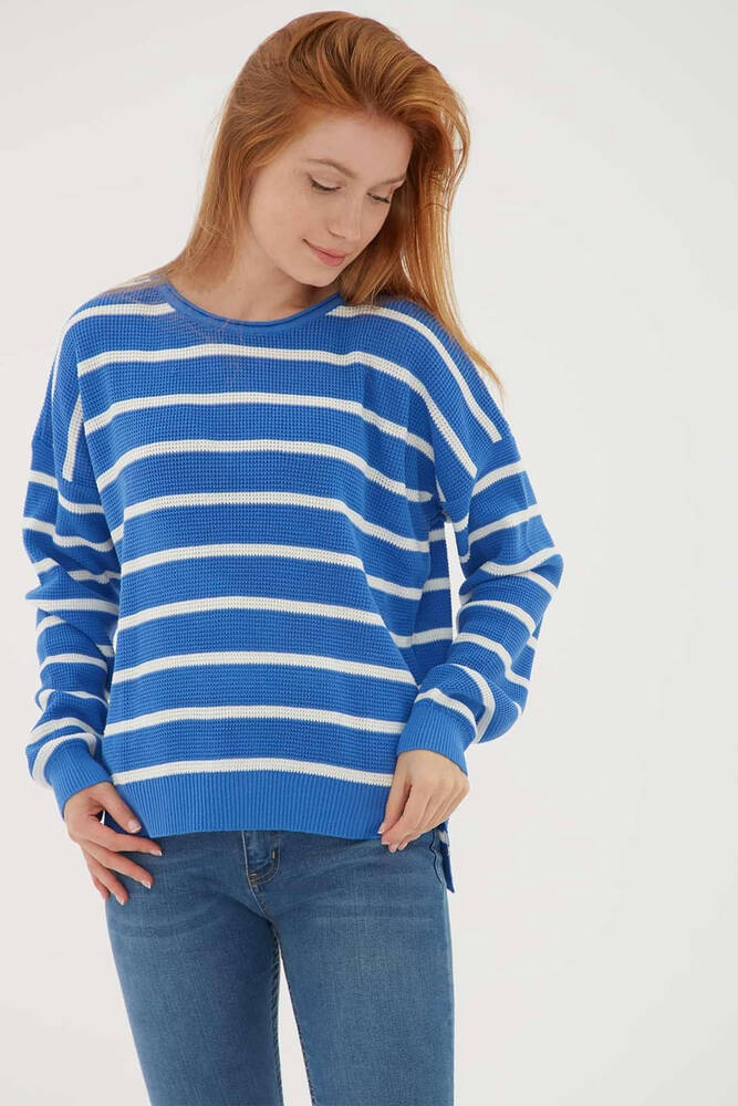 Kadın Çizgili Kazak 25K0477K1 Mavi 