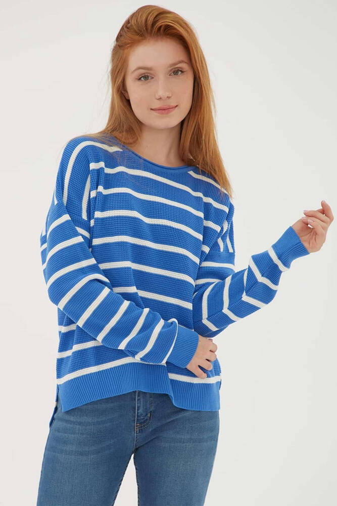 Kadın Çizgili Kazak 25K0477K1 Mavi 