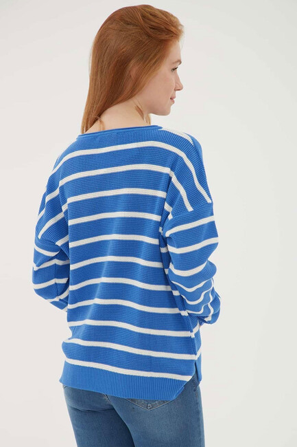 Kadın Çizgili Kazak 25K0477K1 Mavi - Thumbnail