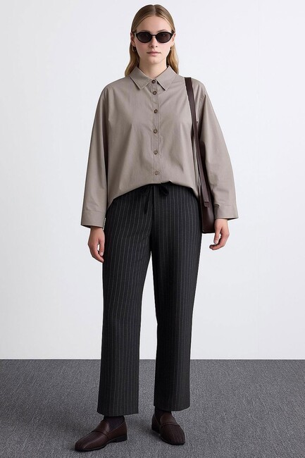 Kadın Çizgili Pantolon 25K0393K1 Gri (1)