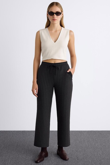 Kadın Çizgili Pantolon 25K0393K1 Gri (2)