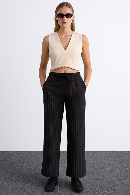 Kadın Çizgili Pantolon 25K0393K1 Gri - Thumbnail