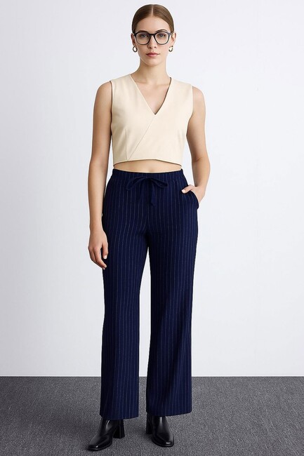 Kadın Çizgili Pantolon 25K0393K1 Lacivert (1)