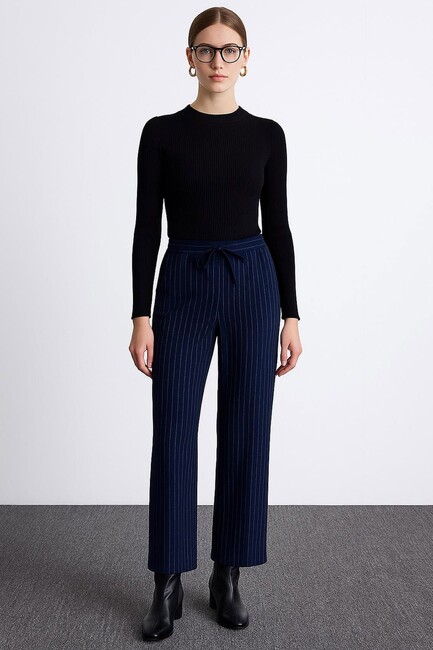 Kadın Çizgili Pantolon 25K0393K1 Lacivert (3)