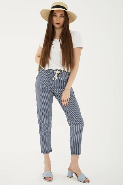 Kadın Çizgili Pantolon 25Y0344K1 Lacivert (2)