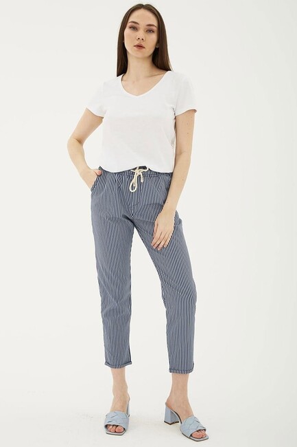 Kadın Çizgili Pantolon 25Y0344K1 Lacivert (3)