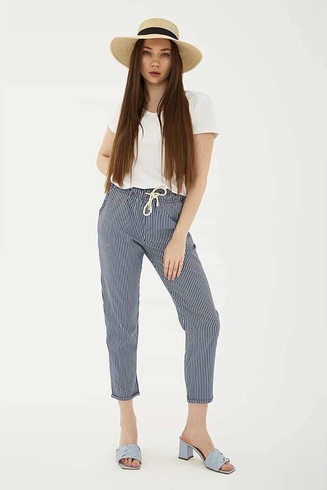 Kadın Çizgili Pantolon 26Y0344K1 Lacivert 