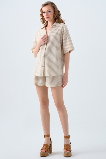 Kadın Çizgili Şort LF2038395 Lacivert (1)