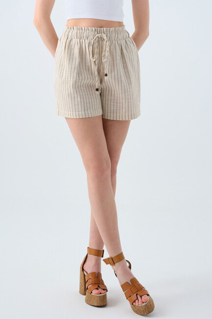 Kadın Çizgili Şort LF2038395 Lacivert (2)