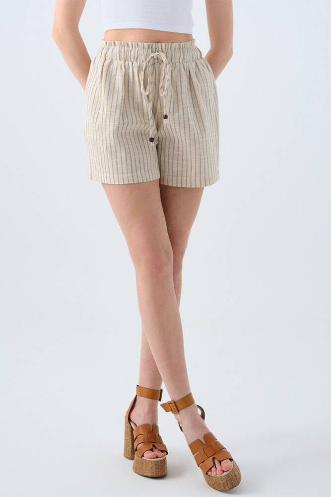 Kadın Çizgili Şort LF2038395 Lacivert 