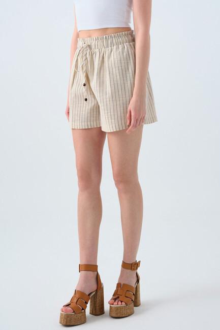 Kadın Çizgili Şort LF2038395 Lacivert - Thumbnail