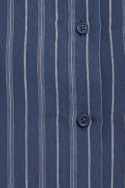 Kadın Çizgili (TENCEL™) Gömlek 1211373-91385 Lacivert - Thumbnail