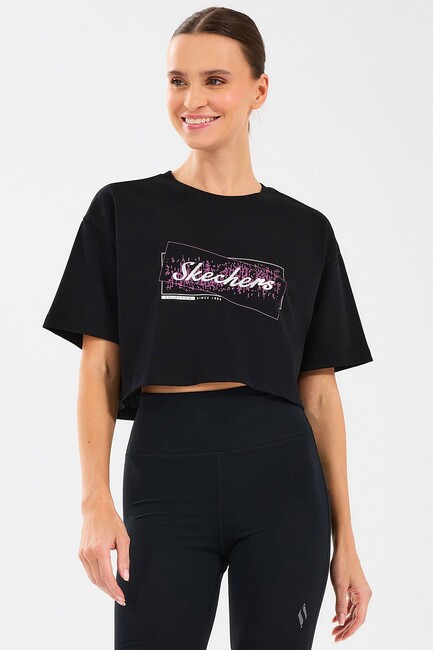 Kadın Crop Fit Graphic Tişört S2510144-001 Siyah (1)