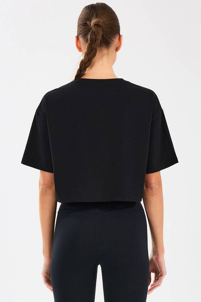 Kadın Crop Fit Graphic Tişört S2510144-001 Siyah 