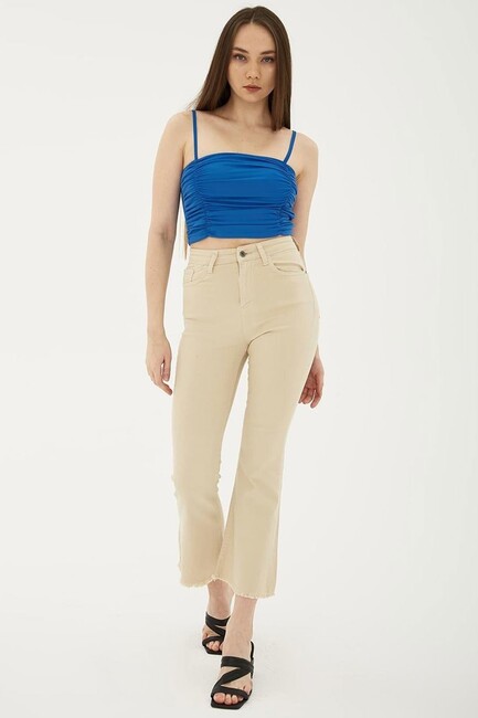 Kadın Crop Flare Denim Pantolon 25Y0294K1 Bej (2)