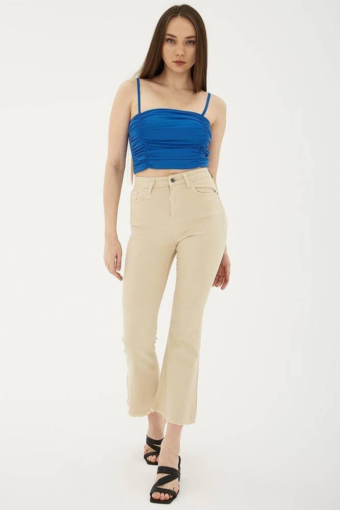 Kadın Crop Flare Denim Pantolon 25Y0294K1 Bej 