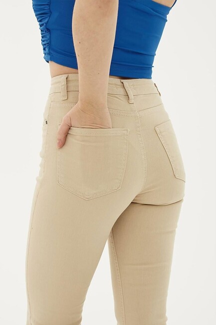 Kadın Crop Flare Denim Pantolon 25Y0294K1 Bej (3)