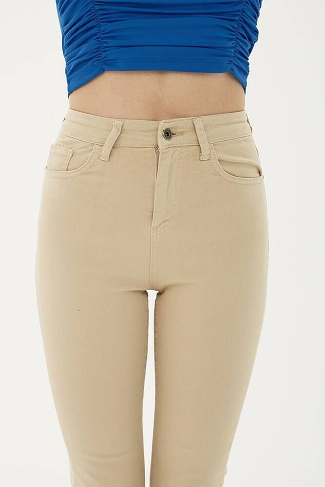 Kadın Crop Flare Denim Pantolon 25Y0294K1 Bej 