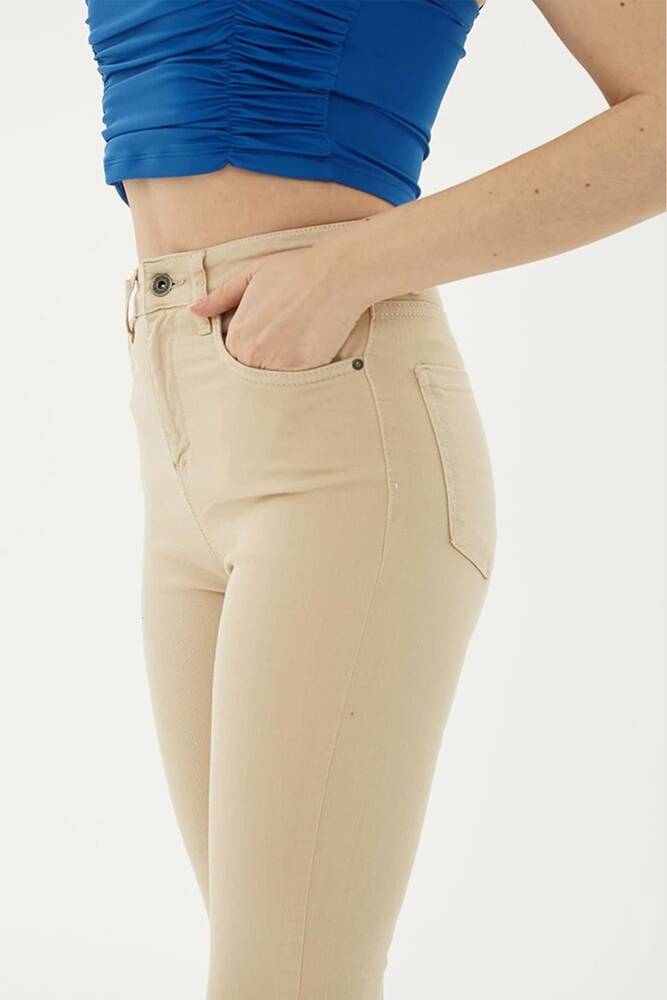 Kadın Crop Flare Denim Pantolon 25Y0294K1 Bej 