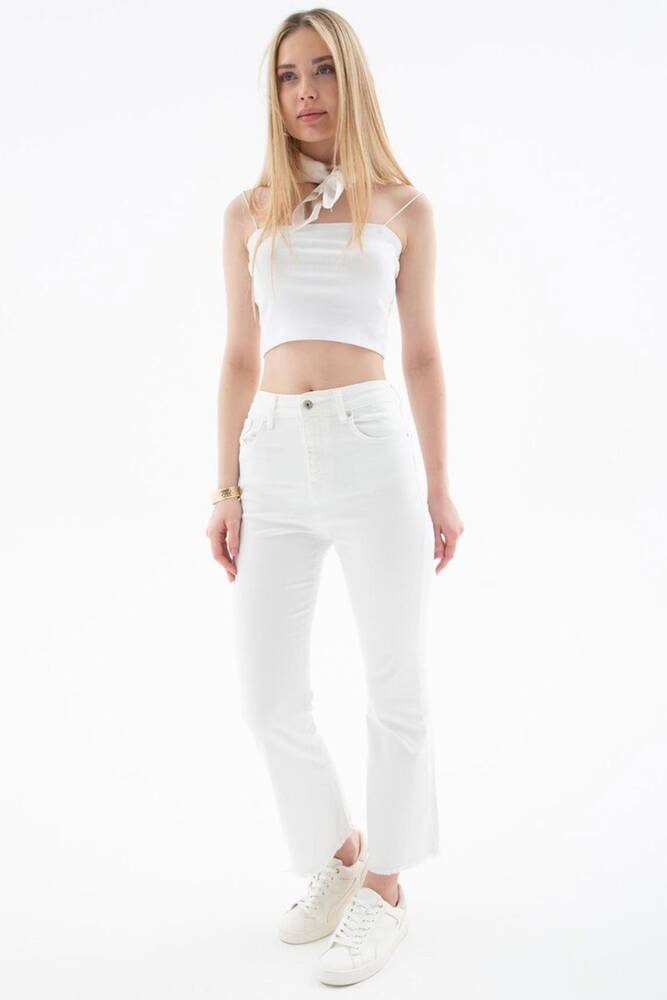 Kadın Crop Flare Denim Pantolon 25Y0294K1 Beyaz 