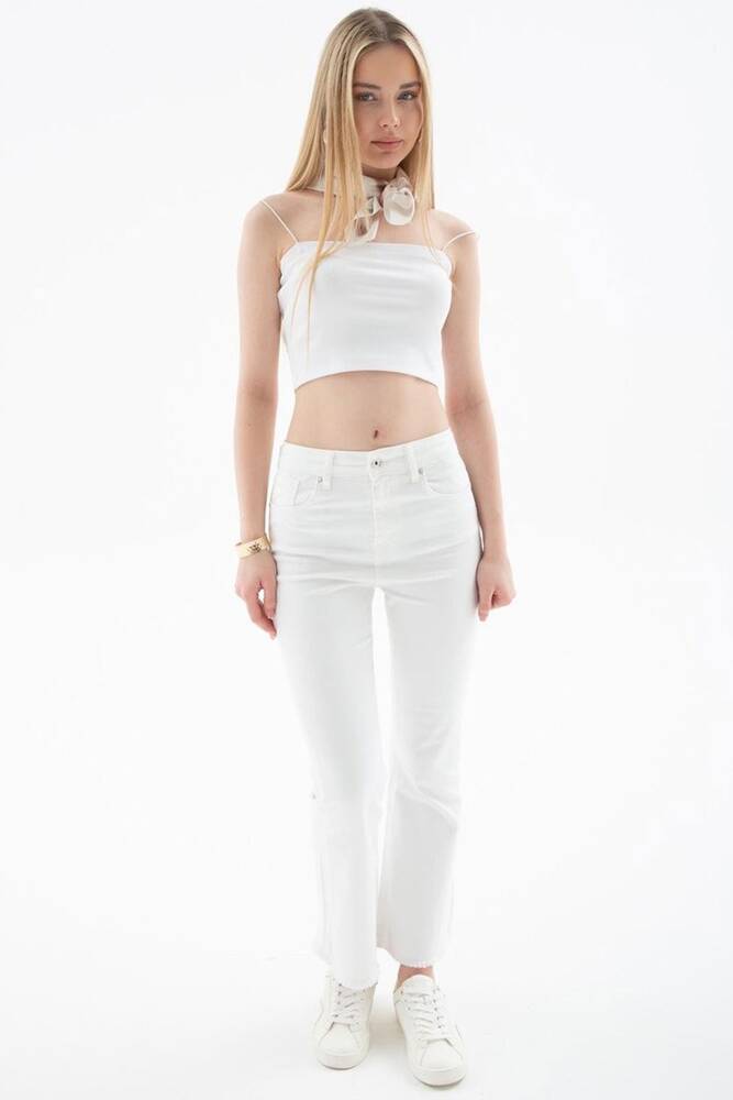 Kadın Crop Flare Denim Pantolon 25Y0294K1 Beyaz 