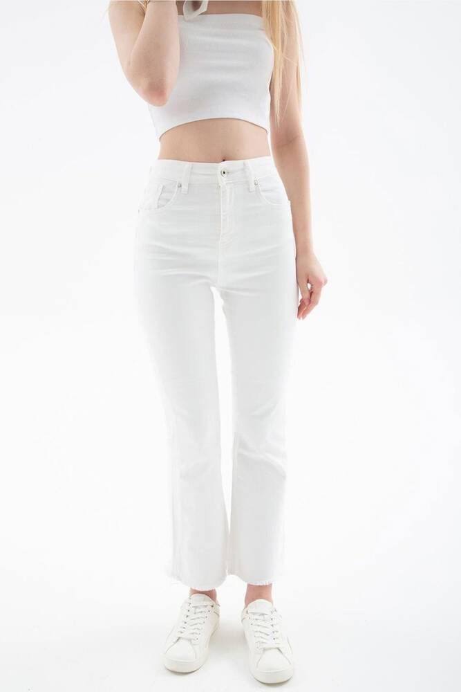Kadın Crop Flare Denim Pantolon 25Y0294K1 Beyaz 