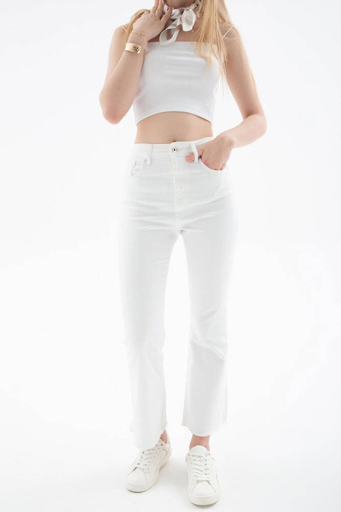 Kadın Crop Flare Denim Pantolon 25Y0294K1 Beyaz 