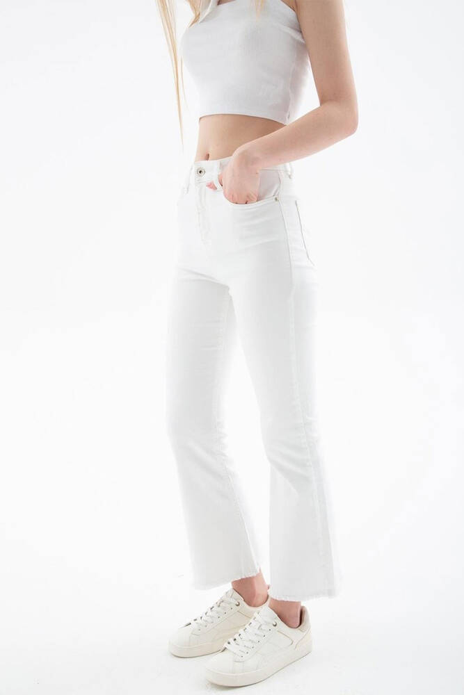 Kadın Crop Flare Denim Pantolon 25Y0294K1 Beyaz 