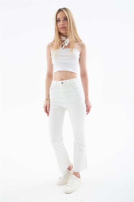 Kadın Crop Flare Denim Pantolon 26Y0294K1 Beyaz 
