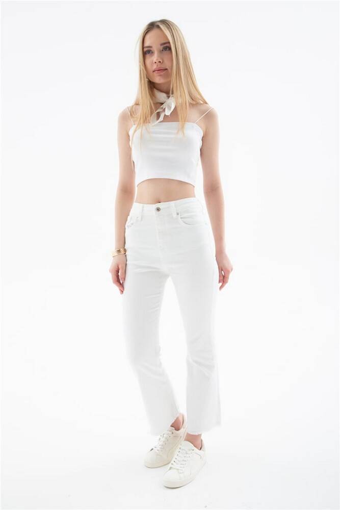 Kadın Crop Flare Denim Pantolon 26Y0294K1 Beyaz 