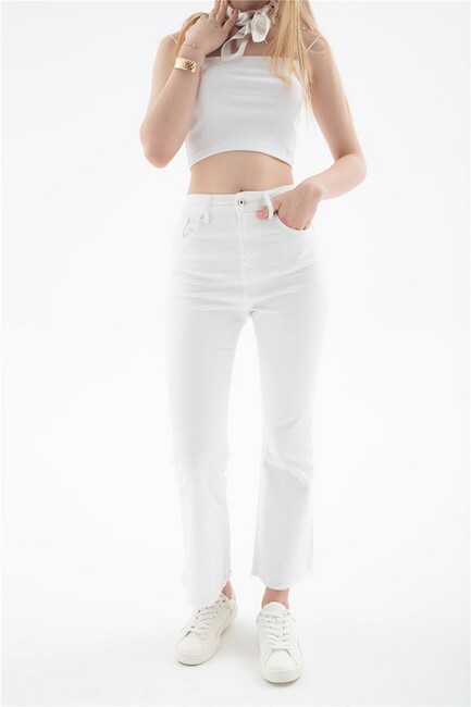 Kadın Crop Flare Denim Pantolon 26Y0294K1 Beyaz - Thumbnail