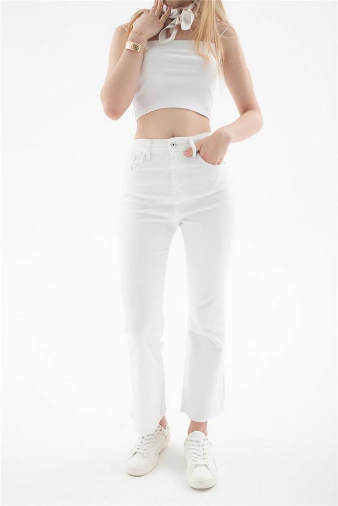 Kadın Crop Flare Denim Pantolon 26Y0294K1 Beyaz 