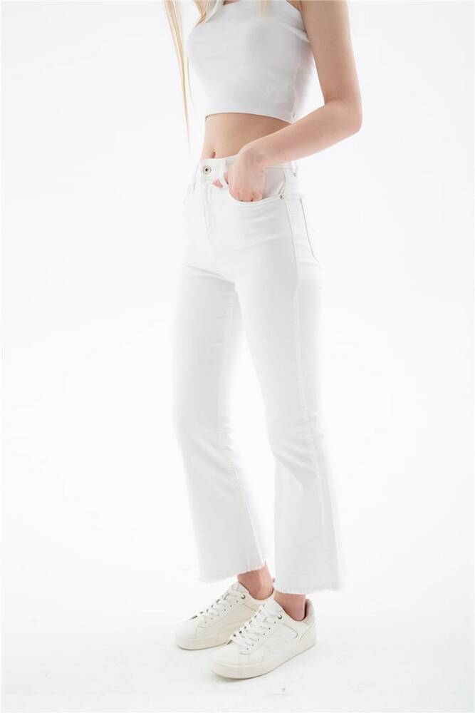 Kadın Crop Flare Denim Pantolon 26Y0294K1 Beyaz 