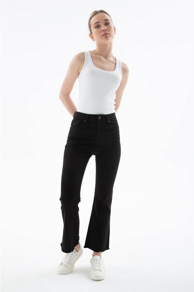 Kadın Crop Flare Denim Pantolon 26Y0294K1 Siyah 