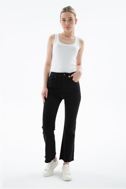 Kadın Crop Flare Denim Pantolon 26Y0294K1 Siyah - Thumbnail